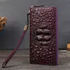 Producto popular de comercio exterior 2026: Cartera de mano de piel de vaca con patrón de cocodrilo, anti-escaneo RFID, billetera larga, billetera vertical vintage