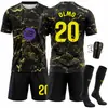 2627 Camiseta de Fútbol del Barcelona Número 10 Yamal Messi Ropa de Entrenamiento para Partido Patrón de Mármol Negro Dorado Camiseta