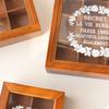 Caixa de Armazenamento de Mesa Vintage com Nove Compartimentos e Tampa, Caixa de Madeira para Armazenamento com Tampa de Vidro Impressa com Seis Compartimentos