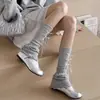 Polainas de perna com laço estilo Miu, polainas de perna flare brancas para outono e inverno, meias com laço Lolita