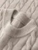 Suéter de cashmere pesado, grosso e macio como pele de bebê para homens, gola redonda, trançado, de manga comprida, pulôver, camada base de malha