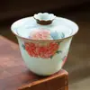 Xícara de Chá Gaiwan de Cerâmica Jin Tang Fu Hua de Fábrica, Conjunto de Chá de Alto Valor Estético, Tigela de Chá de Peça Única com Tampa para Uso Pessoal, Não Queima