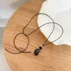 Collar Colgante de Corazón con Puntos Blancos y Negros Mate Estilo Coreano para Mujer Cordón de Cera Negra Ajustable Cadena Larga para Suéter Accesorios de Joyería