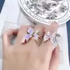 Anillo de Mariposa Morado Taro Esmalte Aceite Goteando Super Hada Dulce y Fresco Estilo Sexy Femenino Anillo Asimétrico Exagerado de Gama Alta