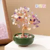 Base de posavasos de árbol de cristal natural, árbol de la fortuna con virutas de cristal amarillo, árbol del dinero, decoración de fortuna para el hogar y la oficina, venta al por mayor