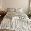 Estilo Pintura a Óleo Retrô Francês Verão Lyocell Colcha de Verão Conjunto de Quatro Peças Acabamento Romântico em Renda Lavável Colcha de Ar Condicionado