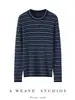 Suéter de cachemira a rayas vintage con cuello redondo para mujer, otoño/invierno, estilo americano, con un corte sofisticado y relajado, capa base de punto de manga larga