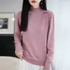 Suéter de Tricô Fino de Lã Feminino Gola Alta Meia Manga Cor Sólida Manga Longa Solto Camisa Base Top Outono/Inverno 2026