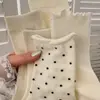 Meias de algodão de Xinjiang estilo coreano para outono e inverno, de cano médio, cor sólida, poá, fofas, com barra franzida, versáteis, estilo japonês e adequadas para um look preppy