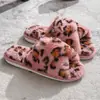 Nuevas Pantuflas de Algodón con Estampado de Leopardo, Cruzadas, de Punta Abierta, para Casa, Interiores, Invierno, Cálidas y Cómodas para Mujer