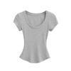 Estilo Puro Desejo Verão Novo Feminino Estilo Europeu e Americano Garota Quente Sexy Decote U Grande Exposto Clavícula Silhueta Ampulheta Slim Manga Curta Camiseta Básica