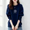 Moletom grosso de algodão estilo coreano com gola redonda e forro de fleece para mulheres, adequado para primavera, outono e inverno, casual, moderno, versátil e adequado para o dia a dia, blusa de manga longa
