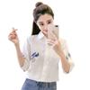 Camisa de Algodón de Verano Bordada para Mujer Manga Media 2024 Nueva Ropa de Mujer Estilo K Versátil Camisa Blanca Top Venta al Mayoreo