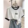Camiseta de manga corta con cuello redondo y diseño de copo de nieve de algodón para mujer, estilo coreano, versátil, moderna, top sencillo, camiseta básica de verano