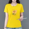 Comercio exterior transfronterizo~Camiseta de manga corta de alta gama para mujer, nuevo estilo de verano, estampada, corte holgado, adelgazante, top casual para madres de mediana edad