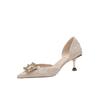 Zapatos de Punta con Faldas para Personas Pequeñas, Plisados Brillantes, Hermosos Tacones Altos Huecos de Pedrería, Sandalias para Mujer con Tacones de Aguja