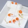 Explosiones pequeño traje de joyería de margarita para mujer dulce moda anillo de flor naranja pulsera collar pendientes de pasador de plata pendientes pendientes
