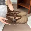 Sapatos Mary Jane Vazados Tecidos da Moda para Mulheres, Novo Modelo Primavera 2026, Tira Única, Respiráveis, Versáteis, Leves, Sapatilhas de Salto Baixo