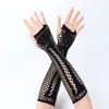 Luvas de Osso com Malha Oca Decoração de Halloween Performance de Cosplay Comprimento Médio Malha Meio Dedo Mangas de Malha Respiráveis
