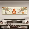 Cinco bendiciones para el hogar: una pintura decorativa grande de estilo horizontal para la sala de estar, adecuada para colgar en la pared del fondo del sofá, o como un mural temático de calabaza al estilo chino para el cabecero de la cama del dormitorio