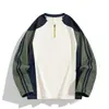 Camiseta casual de manga larga con media cremallera estilo americano para hombre, nuevo modelo primavera y otoño 2026, corte holgado, cuello redondo, camiseta base con bloques de color para hombre