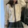 Otoño/Invierno Nuevo Cardigan de Punto Suave Estilo Coreano Retro Chaqueta con Bordado Pesado Suéter Holgado Engrosado que Reduce la Edad para Mujer Tendencia