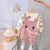 Traje de pantalón con correa para bandolera forrado de forro polar para niños, nuevo, ropa de invierno para niños, niños, suéter grueso de manga larga, dos piezas, venta al por mayor