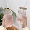 Estilo Ins Menina Laço Designer Lata de Refrigerante Grande Capacidade Resistente a Altas Temperaturas Suco Café Canudo Copo de Vidro