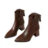 Botines de Tacón Grueso con Punta Francesa de Nicho para Mujer 2026 Otoño Estilo Coreano Botas Marrones Adelgazantes Versátiles Botas Martin de Tacón Alto