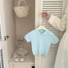 Estilo Coreano Verão Doce Menina Laço Tricô Camiseta Nova Fashionável Bebê Elegante Gola Polo Versátil Top