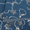 Tela de chaqueta vaquera con tirantes de diseño de mezclilla, lentejuelas, estrellas de mezclilla bordadas en jacquard, cuentas en forma de media luna