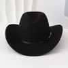 Sombrero de Vaquero de Fieltro Sintético para Otoño e Invierno con Ala Ancha Enrollada, Sombrero de Estilo Occidental con Hebilla Metálica en el Cinturón, Popular para Sesiones de Fotos
