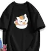 Camiseta de seda de leite com estampa fofa de desenho animado, versátil casual com estampa estilo japonês, top unissex para adolescentes e fãs de anime