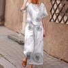 2025 Ropa Nueva Transfronteriza para Mujer Amazon Temu Estampado Elegante Floral de Manga Corta Casual Traje de Pantalón de Nueve Puntos