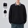 Nova Camisa Polo Masculina de Manga Longa Casual Versátil Cor Sólida Jovem Elástica Micro com Gola Lapela Outono Nova Transfronteiriça