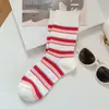 Meias Arrastão Listradas Vintage para Mulheres, Estilo Fino de Verão, Color-Blocking, Meias de Algodão de Tubo Alto e Médio de Nicho, Meias Longas Femininas com Contraste de Cores, Meias de Zhuji