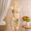 2026 Nuevo Estilo Europeo y Americano Sexy Brillante Traje de Baño Bikini de Tres Piezas Bordado Floral Transfronterizo