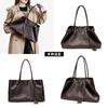 Bolsa Tote de Couro Genuíno Estilo Designer Grande Capacidade Bolsa Transversal de Mão Versátil Bolsa de Ombro Estoque Pronto de Fábrica Retrô Europeu e Americano