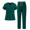 Uniforme Médico Cruzado Elástico de Secado Rápido con Cuello en V y Mangas Cortas para Doctor/Enfermera