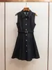 Vestido Chaleco de Primavera Nuevo Estilo Retro Francés Estilo Hong Kong con Solapa sin Mangas de Corte A para Mujer