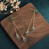 Pendientes Vintage de Pluma Azul Quemado Cloisonné Calcedonia Borla Larga Alambre para Oreja para Afinar el Rostro Disfraz Antiguo Ropa Han Pendientes