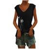En Stock Amazon Verano Europeo y Americano Color Sólido Manga Corta Cuello en V Casual Holgado Camiseta sin Mangas Camiseta de Manga Corta para Mujer