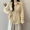 Colección Otoño 2026: Camisa de Manga Larga con Cintura de Cordón Talla Plus para el Trabajo, Top Elegante y Versátil