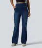 Jeans Boca de Sino de Alta Elasticidade para Mulheres do Tiktok, Calças Longas Casuais Slim-Fit de Cintura Alta, Jeans Azul Escuro Fashion Europeu e Americano de Comprimento Total