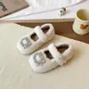 Zapatos Peludos para Niñas Invierno Nuevos Elegantes Zapatos Infantiles Niña Princesa Zapatos de Algodón Bebé Felpa Adorno de Pedrería Mocasines