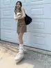 Falda de verano para mujer color caqui, irregular de cintura alta, adelgazante, talla grande, ajustada a la cadera, línea A, falda corta para mujeres petite