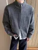 Chaqueta de punto estilo coreano con doble cremallera para otoño e invierno, cárdigan de punto casual para hombre de manga larga, ajuste holgado, cuello alto simple, suéter para pareja