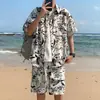 Conjunto de Praia Masculino de Verão da Moda de Marca Bonito Roupa de Praia Tamanho Grande Seda Gelo Conjunto de Verão de Duas Peças