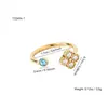 Estilo Minimalista de Luxo Leve Ajustável Aberto Trevo de Quatro Folhas Cravejado com Diamantes Aço Inoxidável Banhado a Ouro 18K Dedo Indicador Pulseira Anel de Personalidade