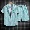Conjunto de camisa floral de manga corta y shorts de playa de la isla de Hainan, adecuado para vacaciones de verano en Hawái y Tailandia, para parejas y hombres y mujeres